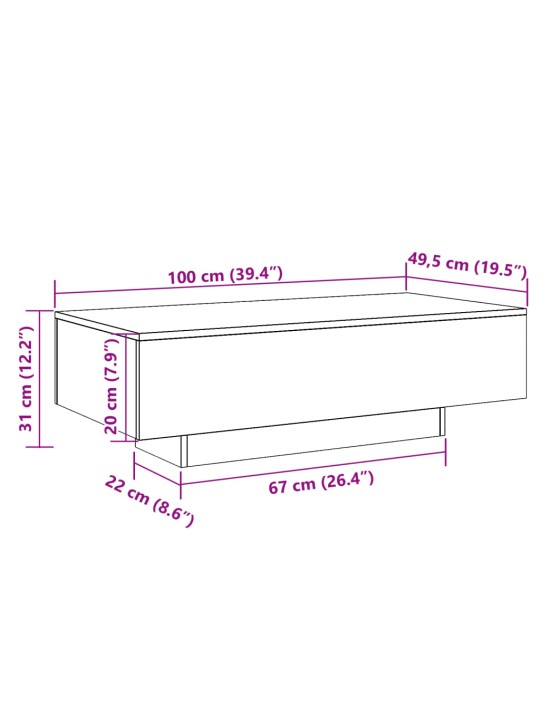 Kafijas galdiņš, veca koka, 100x49,5x31 cm, inženierijas koks