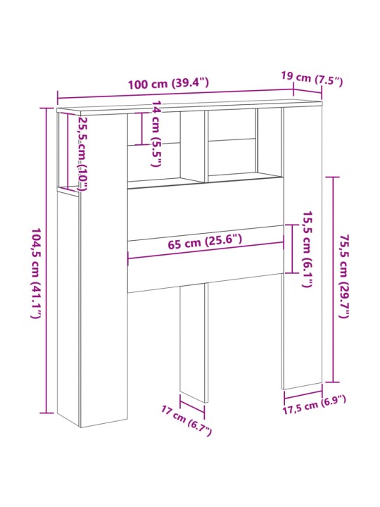 Gultas galvgalis ar plauktu, 100x19x104,5 cm, inženierijas koks