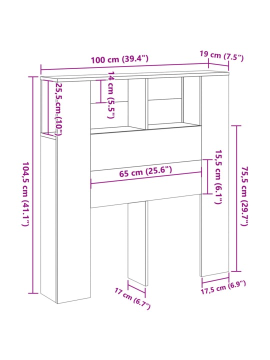 Gultas galvgalis ar plauktu, 100x19x104,5 cm, inženierijas koks