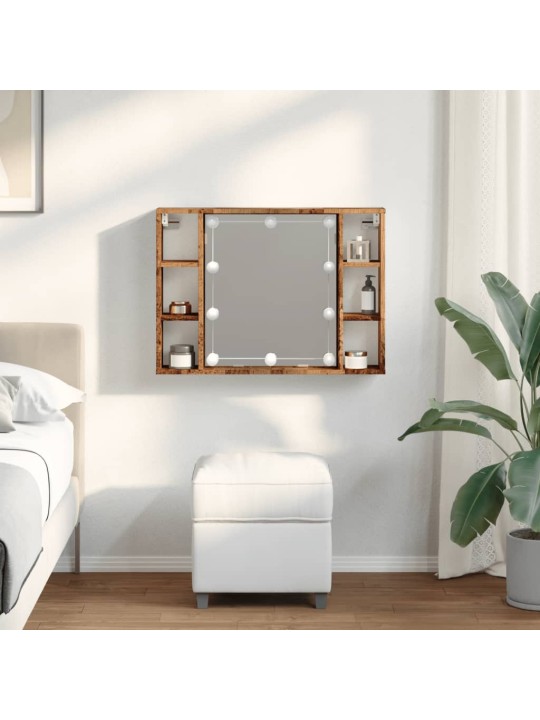 Spoguļskapītis ar led veca koka 76x15x55 cm inženierijas koks