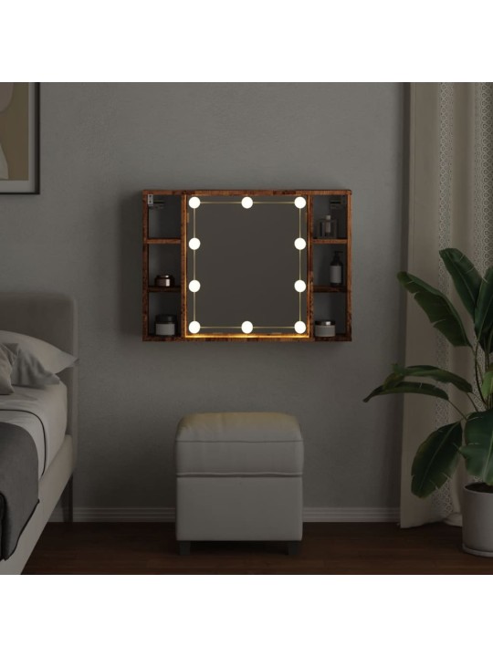 Spoguļskapītis ar led veca koka 76x15x55 cm inženierijas koks