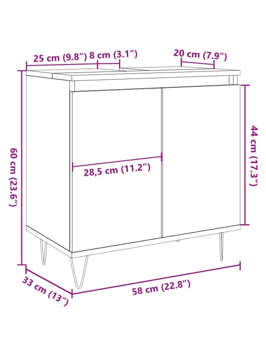 Vannasistabas skapītis koka krāsa 58x33x60 cm inženierijas koks