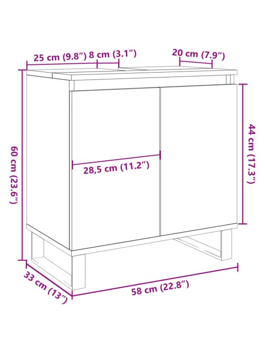 Vannasistabas skapītis koka krāsa 58x33x60 cm inženierijas koks