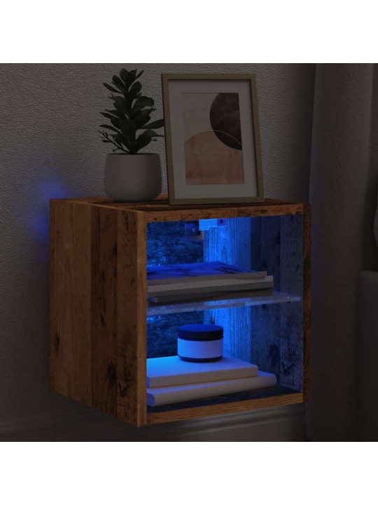 Tv galdiņš ar led lampiņām, veca koka, 30x28,5x30 cm