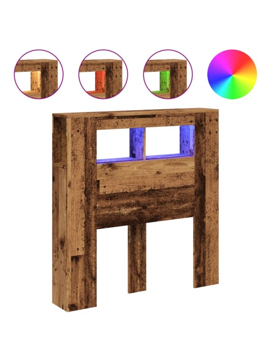 Gultas galvgalis ar led, veca koka, 100x18,5x103,5 cm, koks