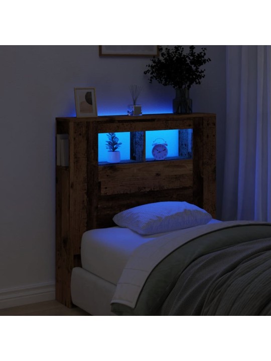Gultas galvgalis ar led, veca koka, 100x18,5x103,5 cm, koks