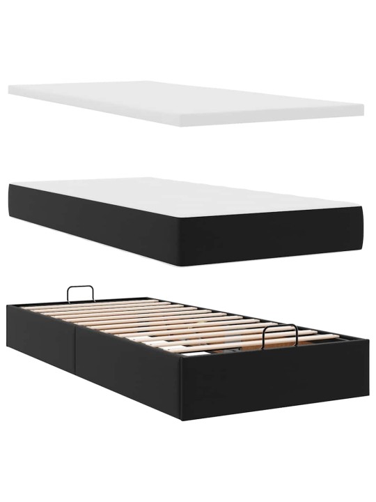 Osmaņu gultas rāmis ar matrača melns 90x200cm mākslīgā āda