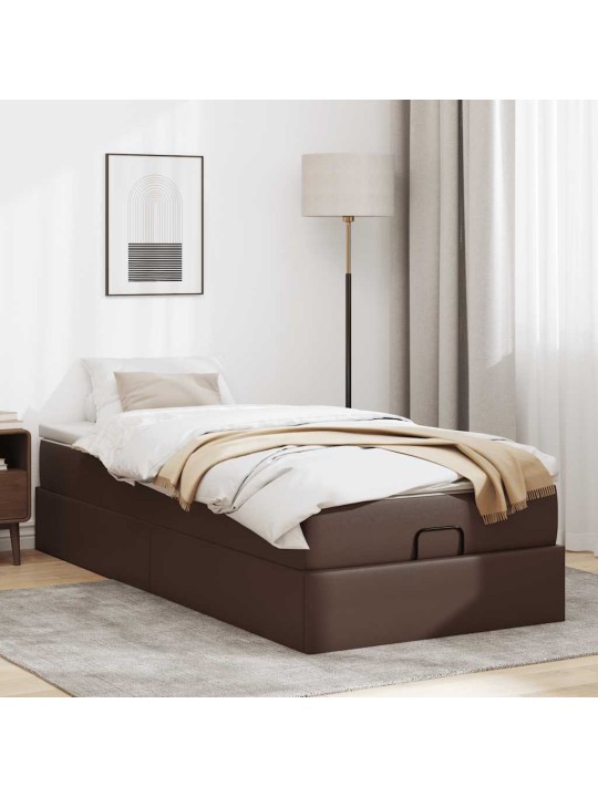 Osmaņu gultas rāmis ar matrača brūns 100x200cm mākslīgā āda