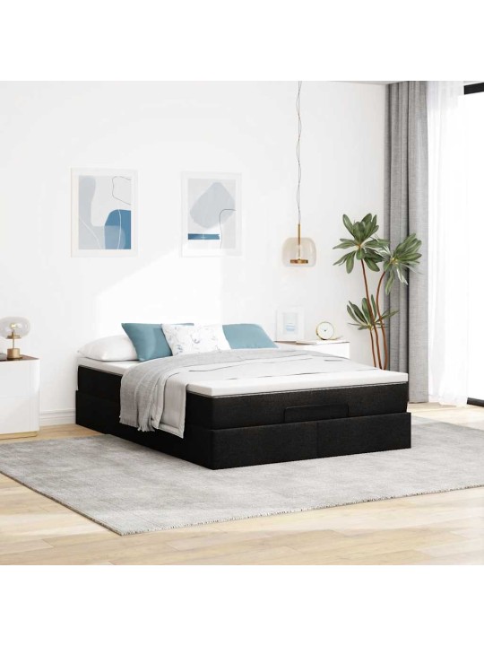 Osmaņu gultas rāmis ar matrača melns 140x200cm mākslīgā āda