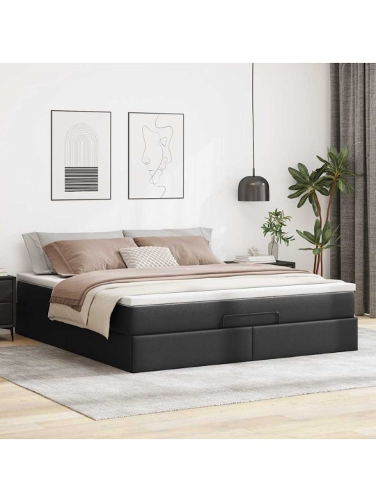 Osmaņu gultas rāmis ar matrača melns 160x200cm mākslīgā āda