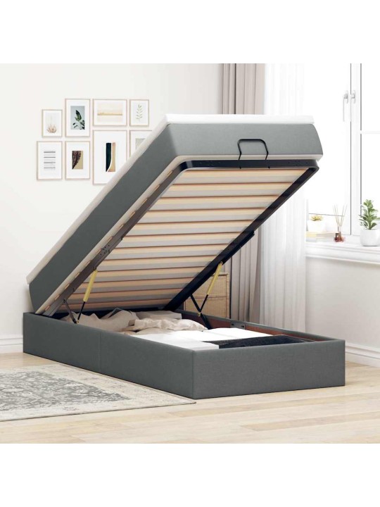 Osmaņu gultas rāmis ar matrača tumši pelēks 90x190 cm audums