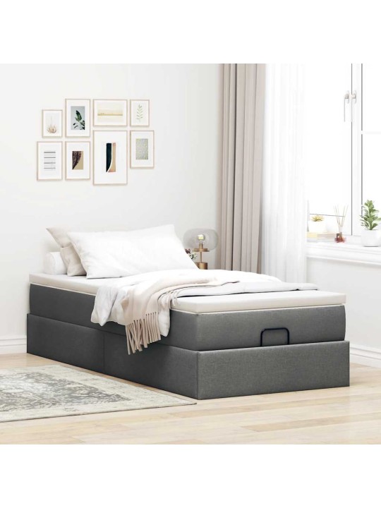 Osmaņu gultas rāmis ar matrača tumši pelēks 90x200 cm audums