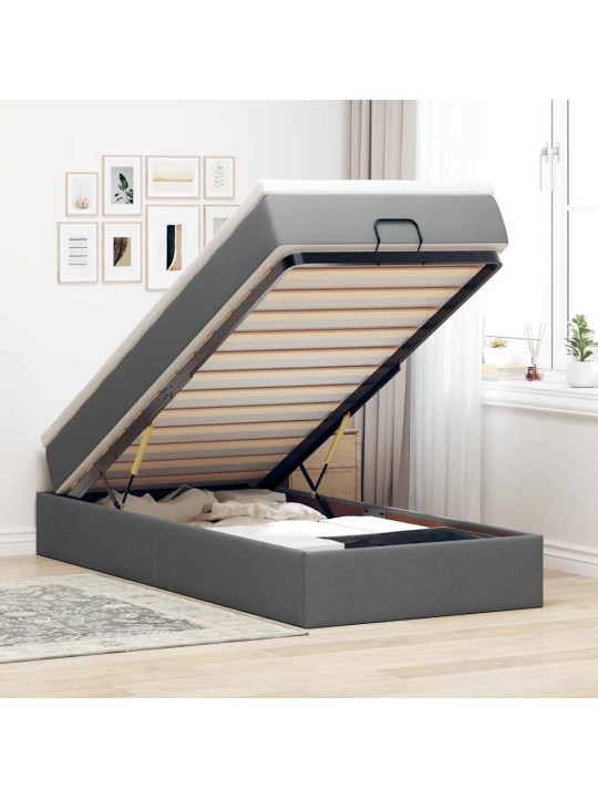 Osmaņu gultas rāmis ar matrača tumši pelēks 90x200 cm audums