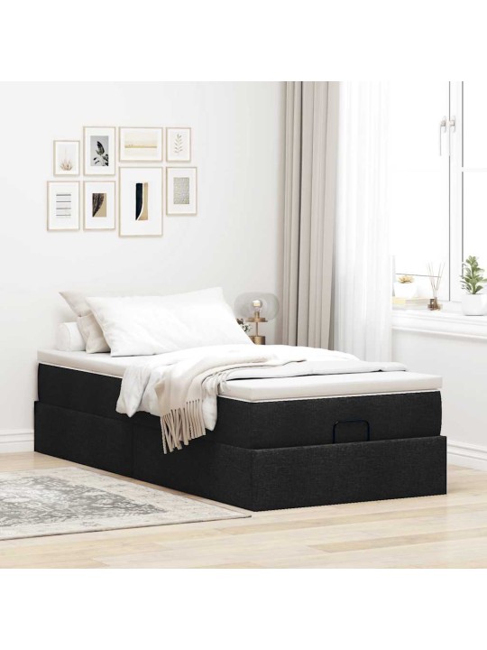 Osmaņu gultas rāmis ar matrača melns 90x200 cm audums