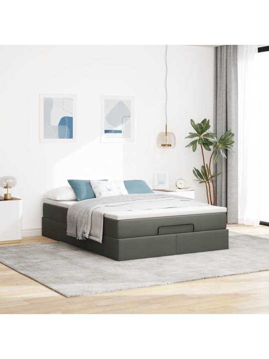 Osmaņu gultas rāmis ar matrača tumši pelēks 140x200 cm audums