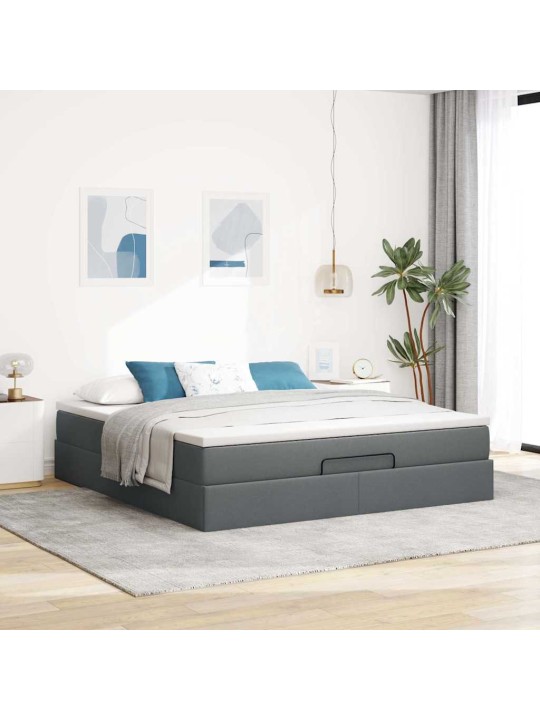 Osmaņu gultas rāmis ar matrača tumši pelēks 180x200cm audums