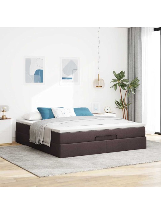 Osmaņu gultas rāmis ar matrača tumši brūns 180x200cm audums