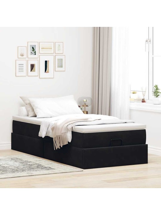 Osmaņu gultas rāmis ar matrača melns 80x200cm samts