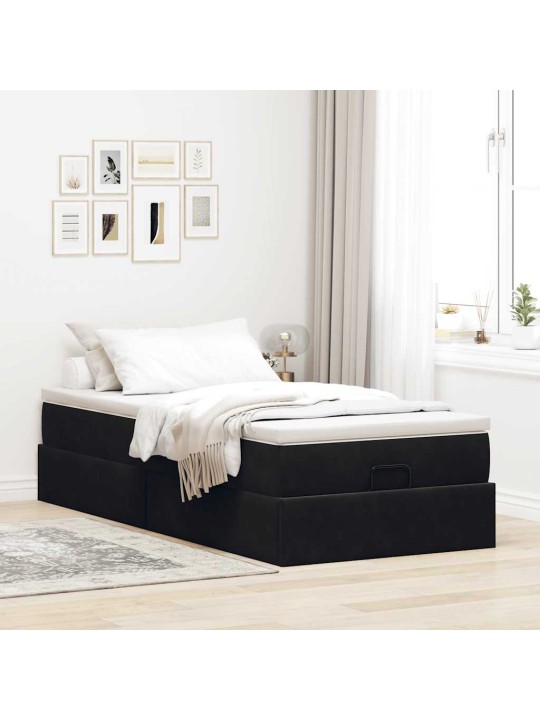 Osmaņu gultas rāmis ar matrača melns 90x190cm samts