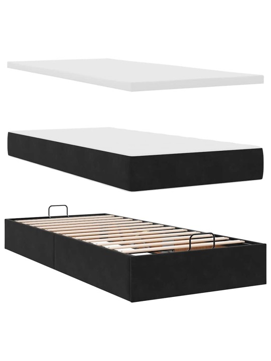 Osmaņu gultas rāmis ar matrača melns 90x190cm samts