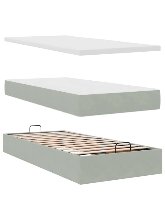 Osmaņu gultas rāmis ar matrača gaiši pelēks 90x200cm samts