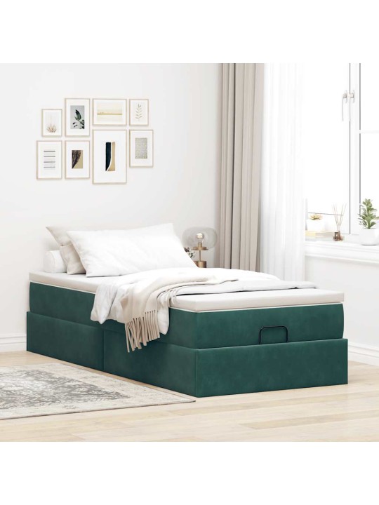 Osmaņu gultas rāmis ar matrača tumši zaļš 90x200cm samts