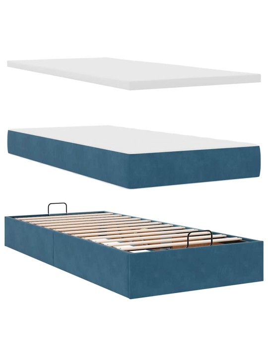 Osmaņu gultas rāmis ar matrača tumši zils 90x200cm samts