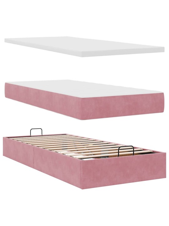 Osmaņu gultas rāmis ar matrača rozā 90x200cm samts