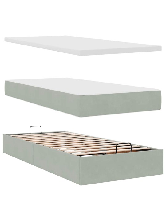 Osmaņu gultas rāmis ar matrača gaiši pelēks 100x200cm samts