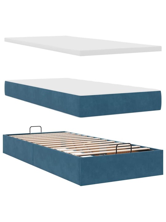 Osmaņu gultas rāmis ar matrača tumši zils 100x200cm samts