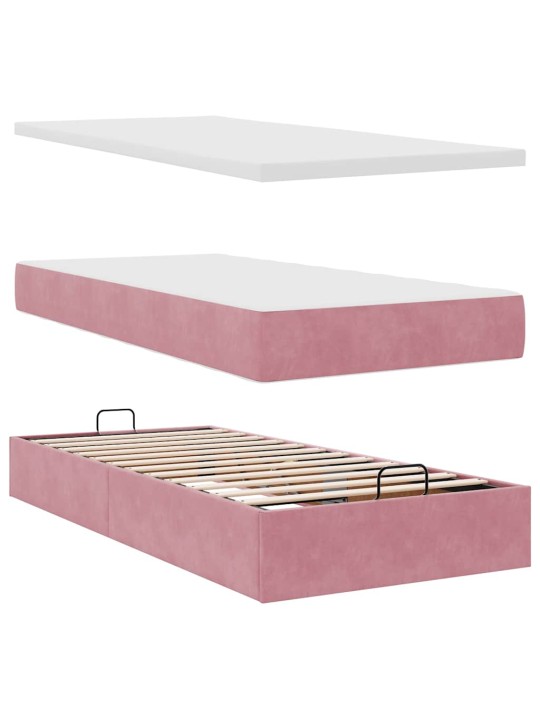 Osmaņu gultas rāmis ar matrača rozā 100x200cm samts