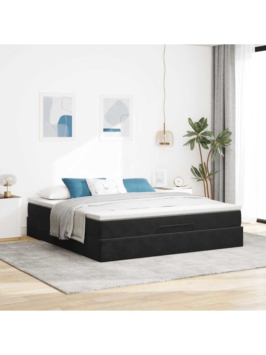 Osmaņu gultas rāmis ar matrača melns 160x200cm samts