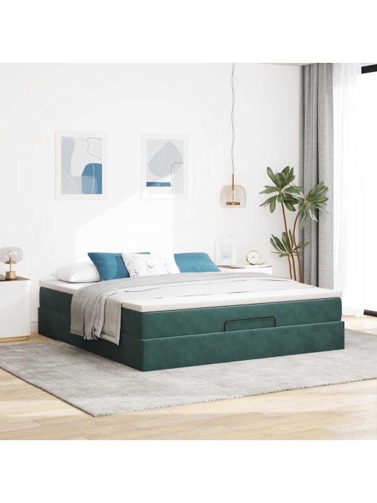 Osmaņu gultas rāmis ar matrača tumši zaļš 160x200cm samts