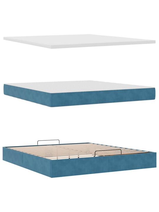 Osmaņu gultas rāmis ar matrača tumši zils 160x200cm samts