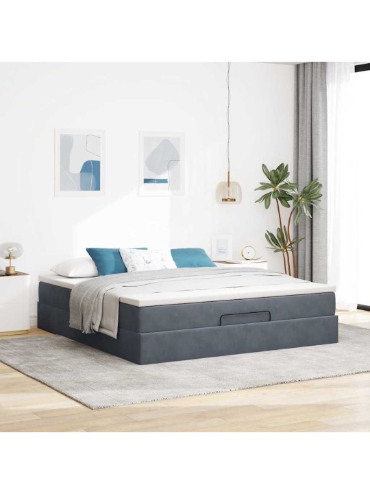 Osmaņu gultas rāmis ar matrača tumši pelēks 180x200 cm samts