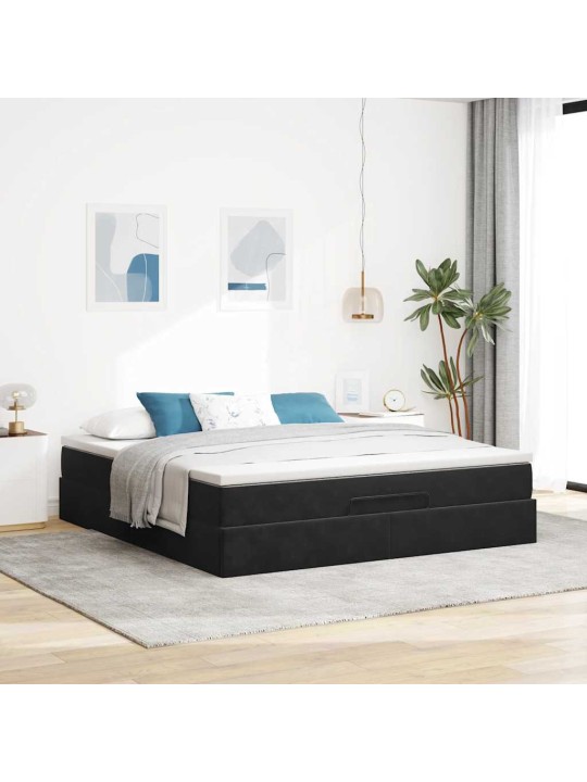 Osmaņu gultas rāmis ar matrača melns 180x200cm samts