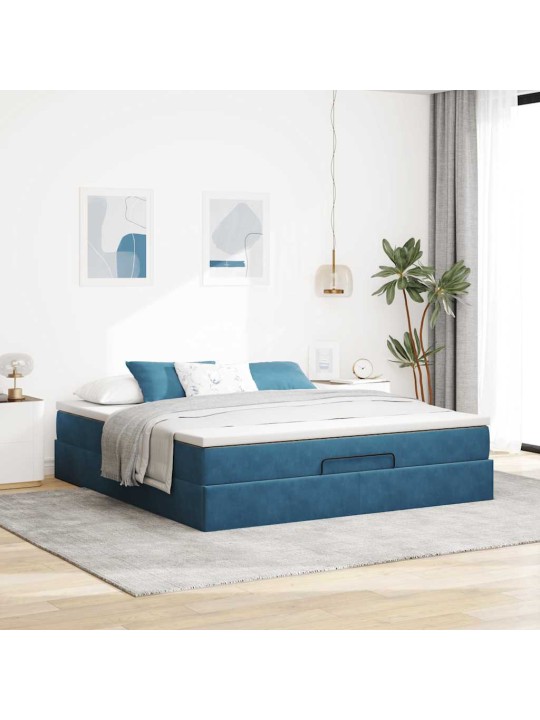 Osmaņu gultas rāmis ar matrača tumši zils 180x200cm samts