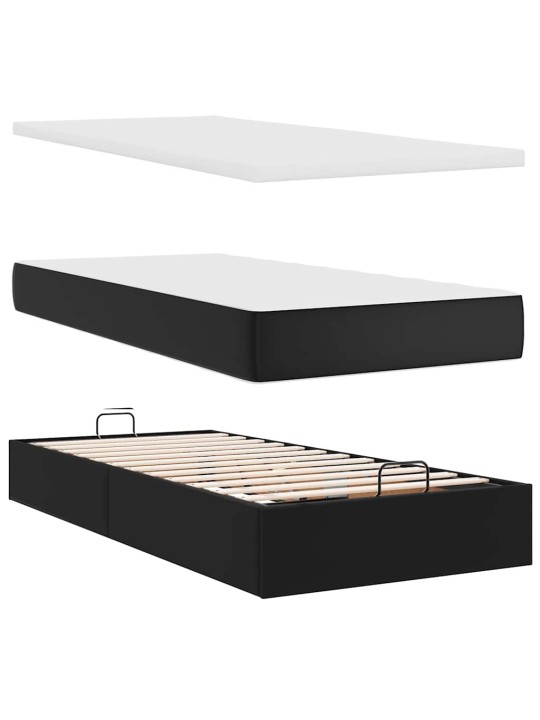 Osmaņu gultas rāmis ar matračiem melns 180x200 cm mākslīgā āda