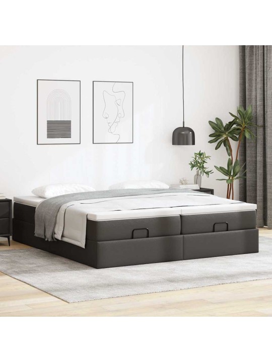 Osmaņu gultas rāmis ar matračiem melns 200x200 cm mākslīgā āda