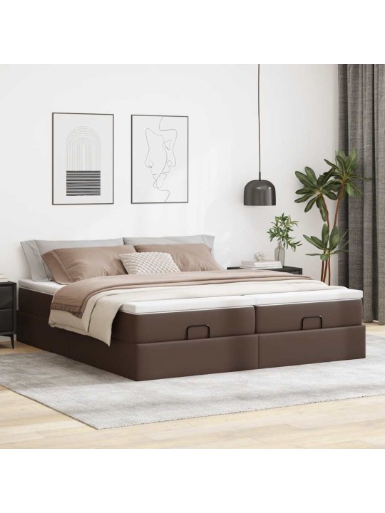 Osmaņu gultas rāmis ar matračaes brūns 200x200cm mākslīgā āda