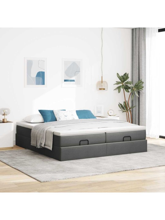 Osmaņu gultas rāmis ar matračiem tumši pelēks 180x200cm audums