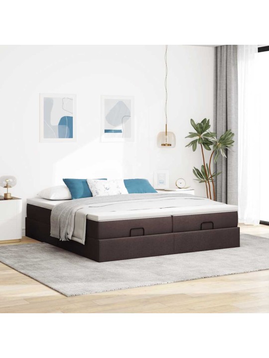 Osmaņu gultas rāmis ar matračiem tumši brūns 180x200cm audums