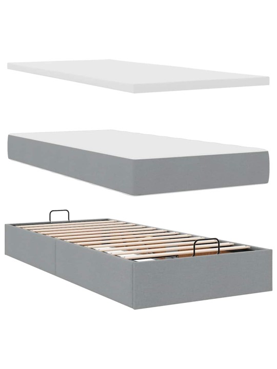 Osmaņu gultas rāmis ar matračiem gaiši pelēks 200x200cm audums