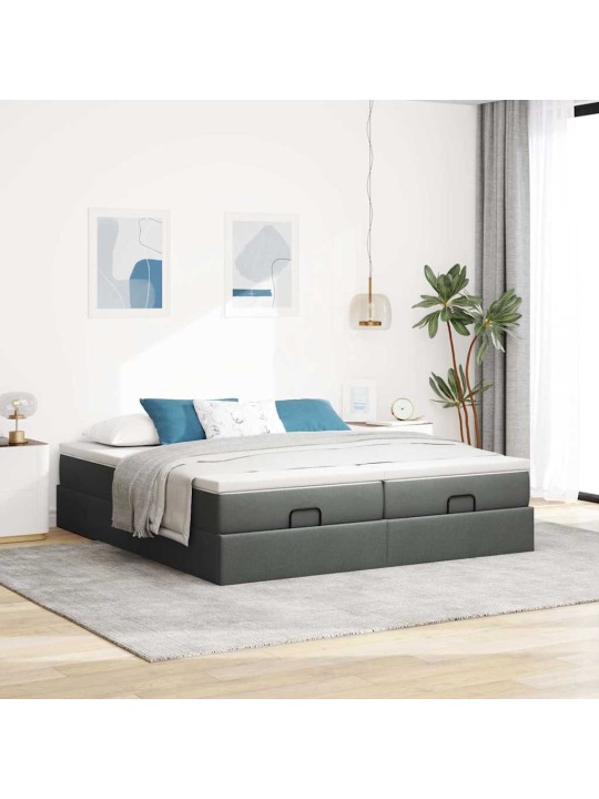 Osmaņu gultas rāmis ar matračiem tumši pelēks 200x200cm audums