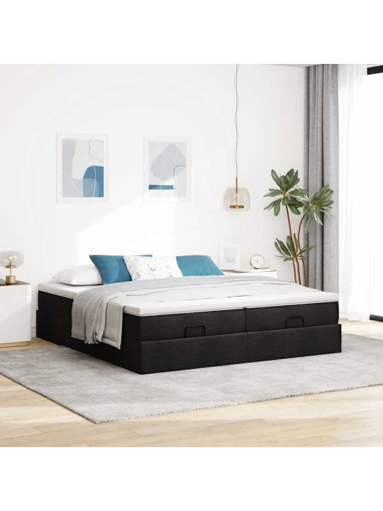 Osmaņu gultas rāmis ar matračiem melns 200x200cm audums