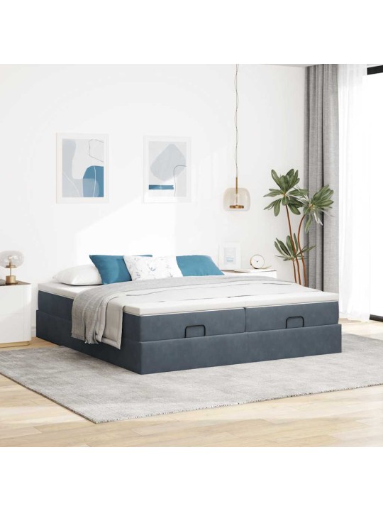 Osmaņu gultas rāmis ar matračiem tumši pelēks 160x200cm audums