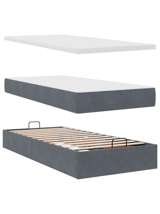 Osmaņu gultas rāmis ar matračiem tumši pelēks 160x200cm audums