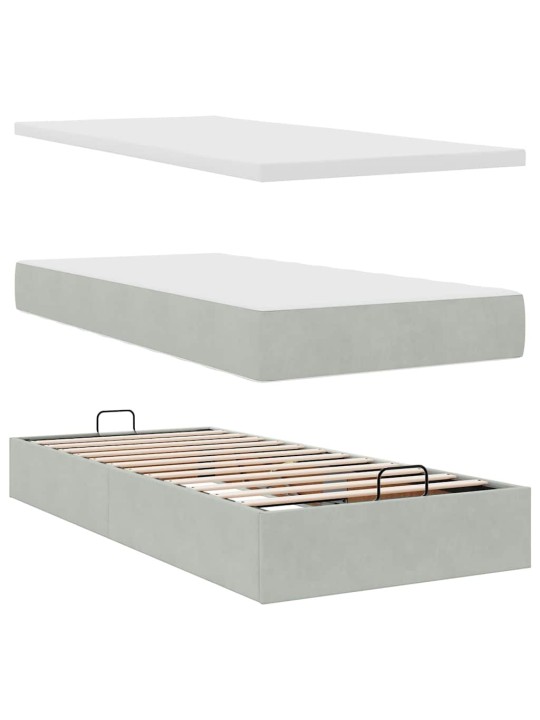 Osmaņu gultas rāmis ar matračiem gaiši pelēks 200x200cm audums