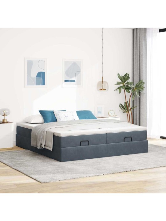 Osmaņu gultas rāmis ar matračiem tumši pelēks 200x200cm audums