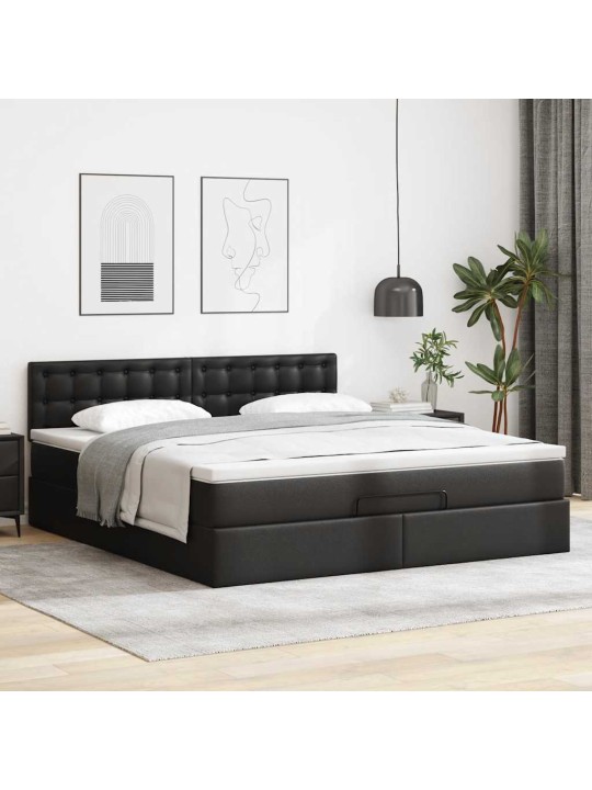 Osmaņu gultas rāmis ar matrača melns 160x200cm mākslīgā āda
